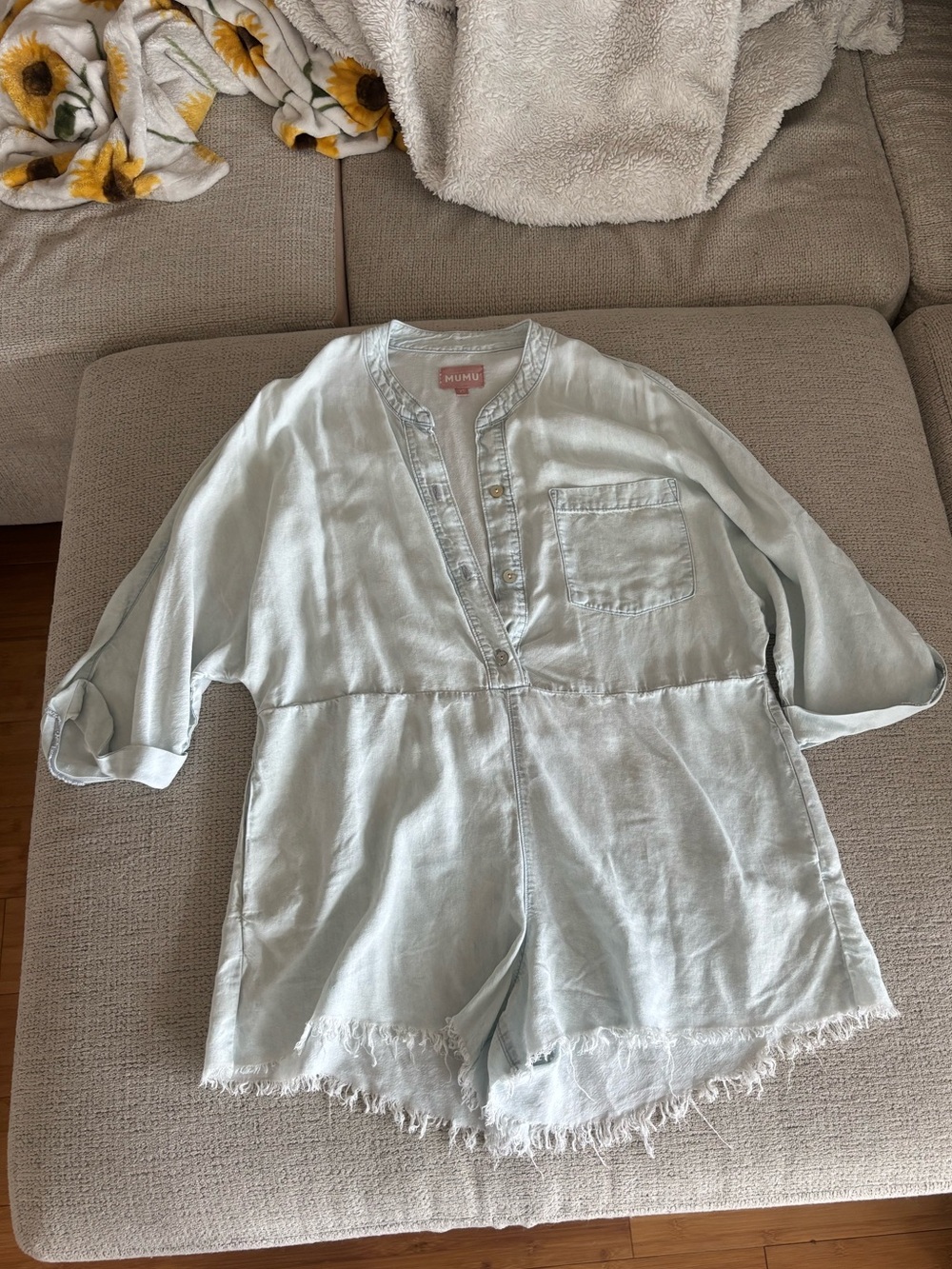 Show me your mumu button down jean romper!